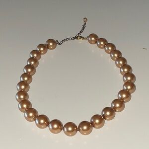 Unsigned Dark Champagne Gold Tone Knotted Faux Pearl Necklace Classic